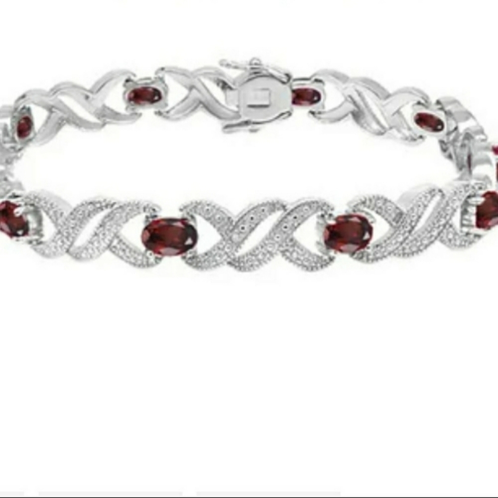 7 1/2 Carat Garnet & Diamond Tennis Bracelet - Picture 7 of 8